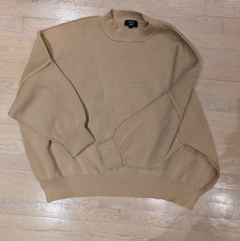Vici Elouise Knit Oversized Pullover Sweater Beige Size Medium